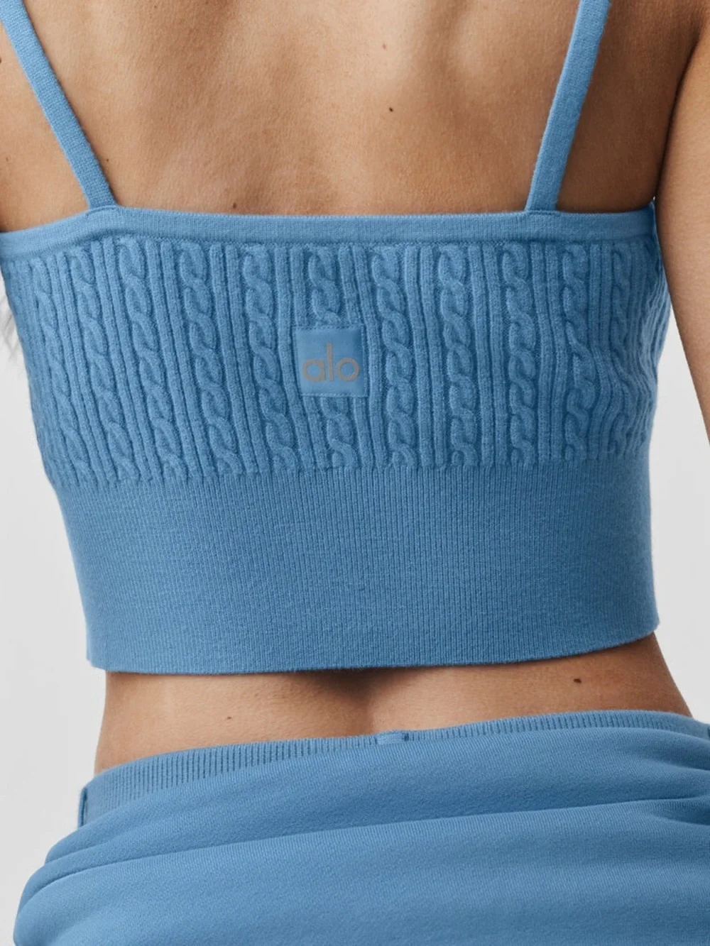 Alo Blue Cable-Knit Cropped Tank Top